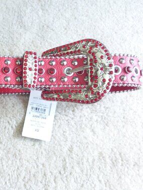 NWT HOT TOPIC Kids red bling rhinestones western Y2K style belt XS